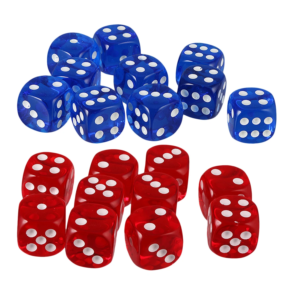 20pcs D6 Dice Set Dotted Dice, 16mm Die Cubes Blocks for Role Playing Gaming Accessories- Blue Red