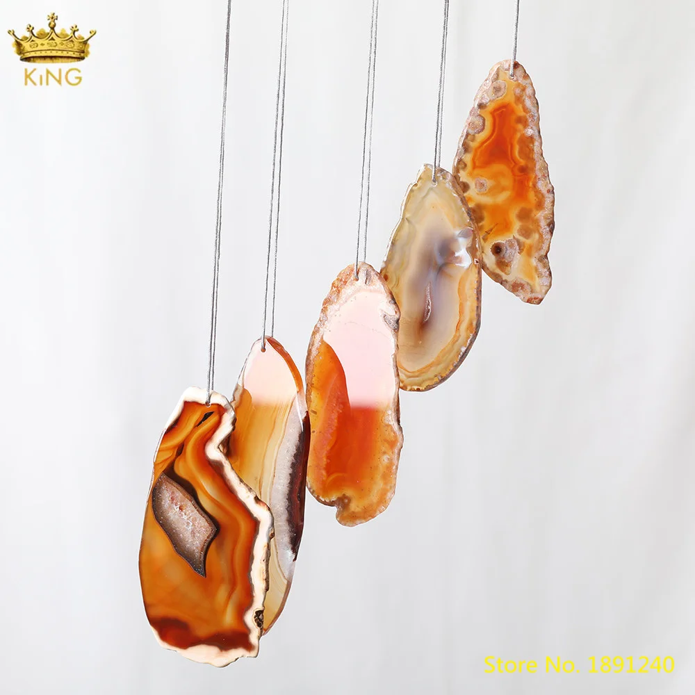 Orange Color Natural Agates Stone Slab Slice Beads Wind Chimes Hanging Ornament For Home Window Healing Jewelry,Gift For Her