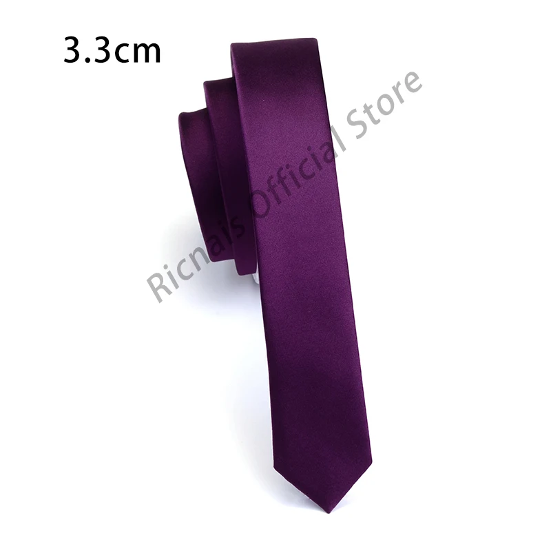 Ricnais Fashion 3.3cm Slim Silk Tie Red Green Solid Skinny Necktie For Men Party Wedding Casual Neck Ties Accessories Gifts