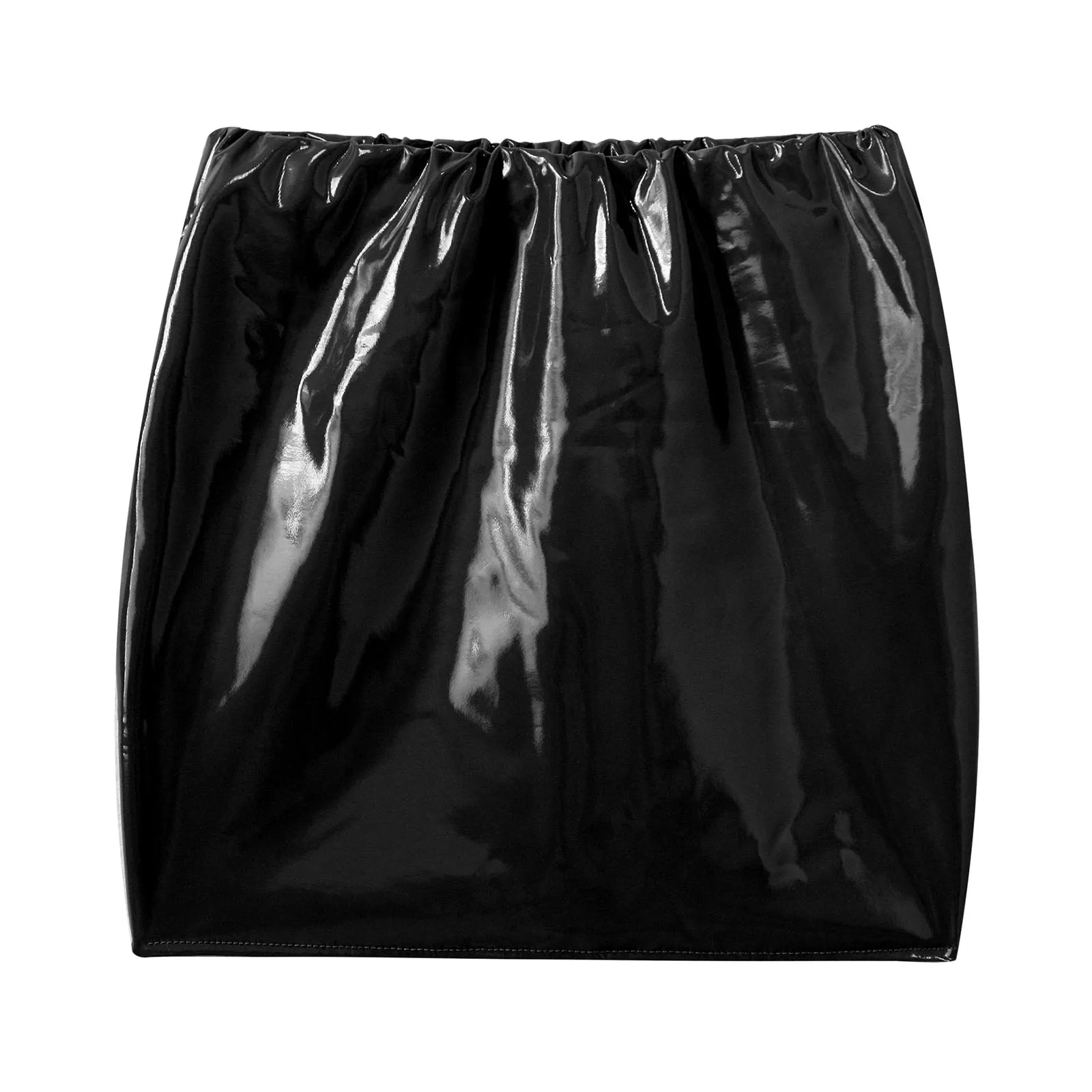 Womens Shiny Metallic Faux Leather Mini Skirt Latex Vinyl Elastic Waistband Micro Skirts Stretchy Bodycon Clubwear