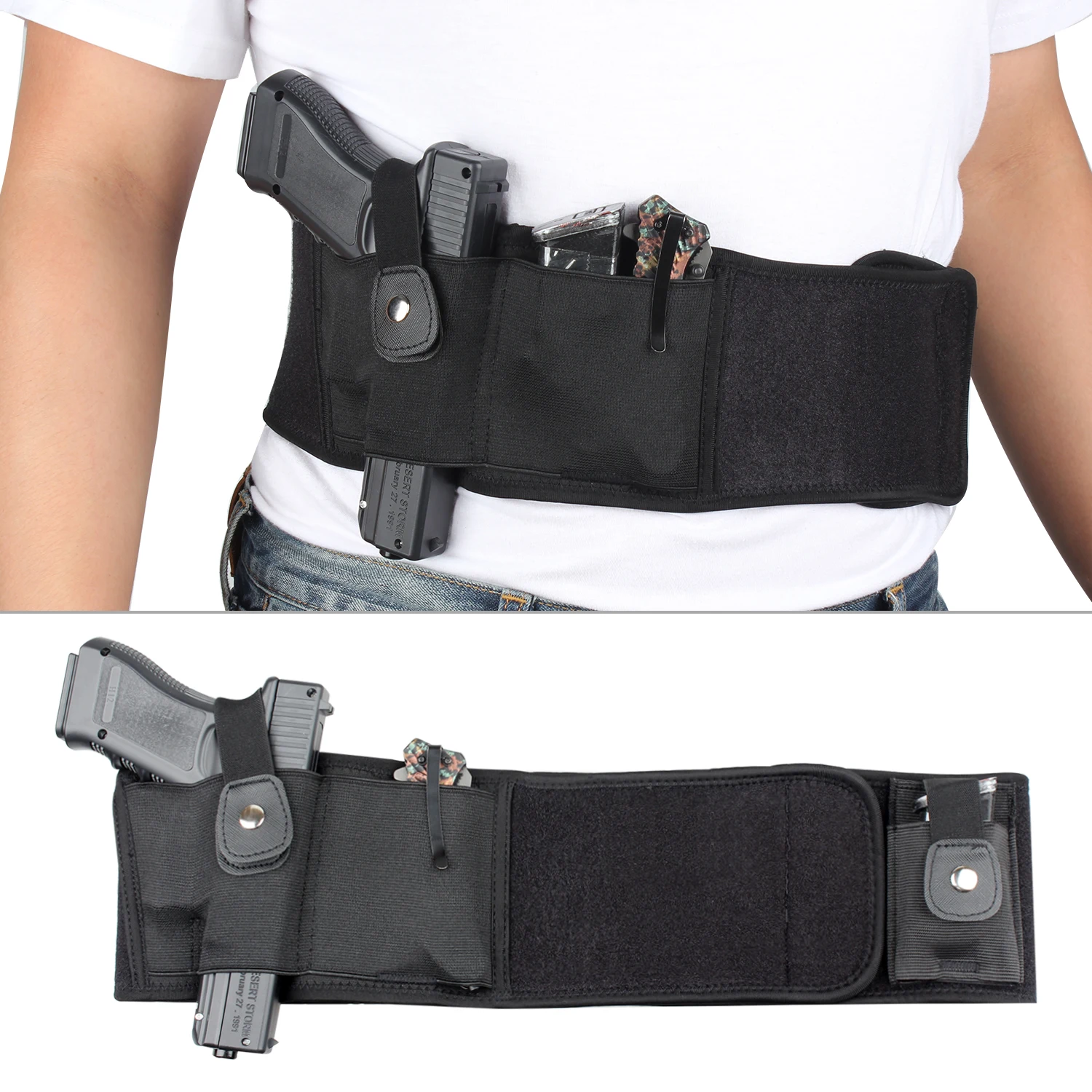 Kosibate Tactical Concealed Pistol Belly Band Holster Airsoft Neoprene Gun Holder with Magazine Pouch