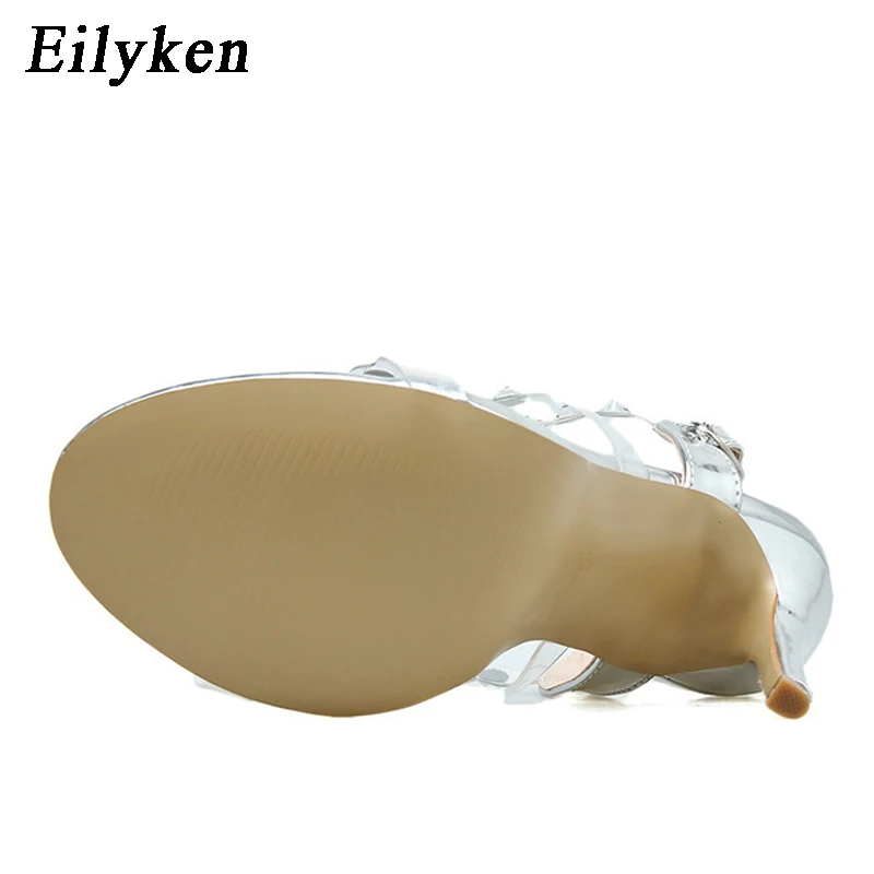 Eilyken Sexy Wedding Party Women Sandals Fashion PVC Transparent Crystal Rhinestone Slides Buckle Strap Stiletto Heels Shoes