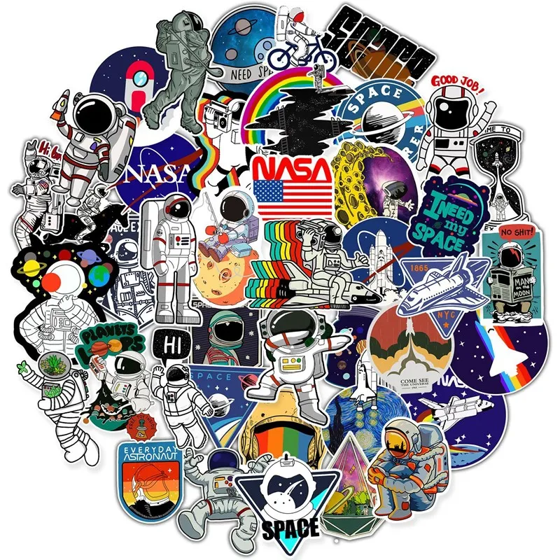 50Pcs Outer Space Astronaut Stickers For Suitcase Skateboard Laptop Luggage Fridge Phone Car Styling DIY Scrapbook Decal Sticker