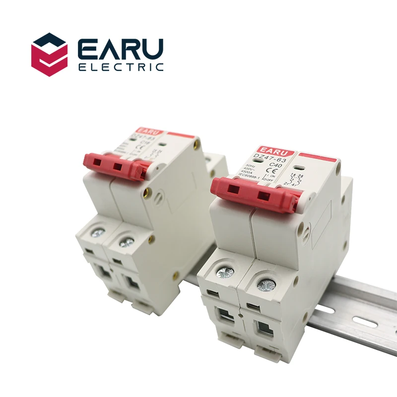C45n 2 polo 3a/6a/10a/16a/20a/32a/40a/50a/63a 400v mcc tipo mini interruptor mcb que monta 35mm trilho do ruído que quebra a capacidade 6ka