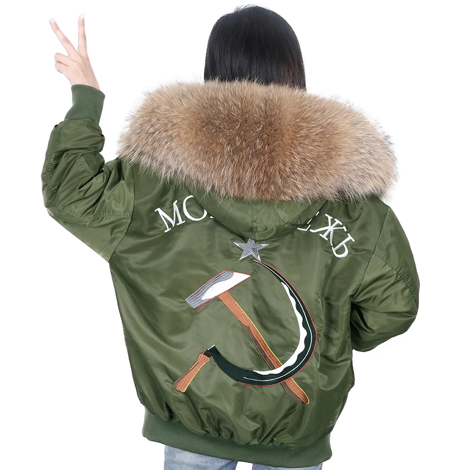 MAOMAOKONG 2020 new authentic raccoon fur, loose and fashionable, detachable lining and embroidered warm jacket