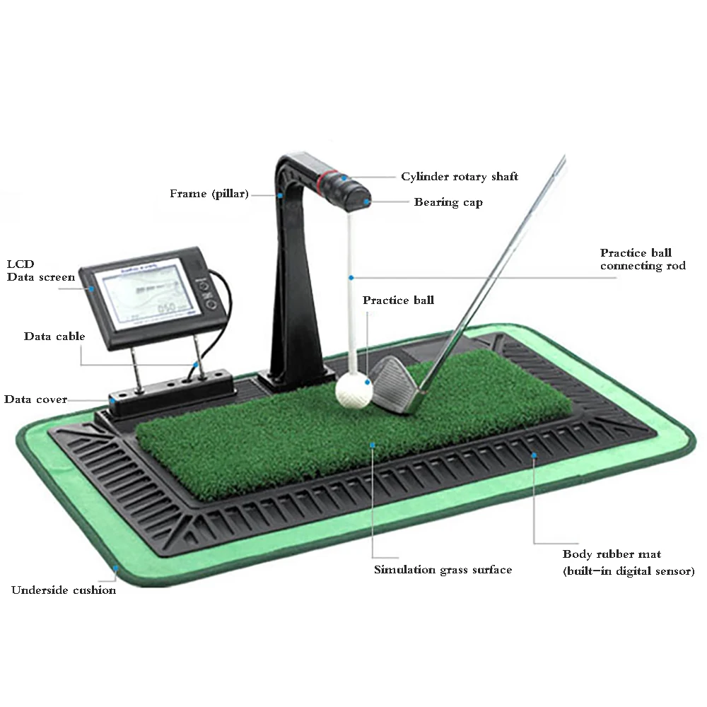 Indoor Digital Swing Practice Golf Swing Exerciser Trainer with English Panel Digital Screen & Auxiliary Voice
