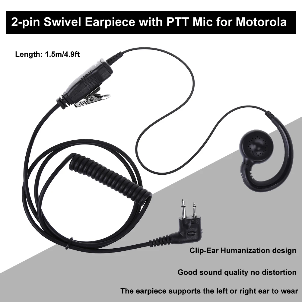 180° Rotatable 2Pin Headset Swivel EarHook Earpiece PTT Mic for Motorola GP300