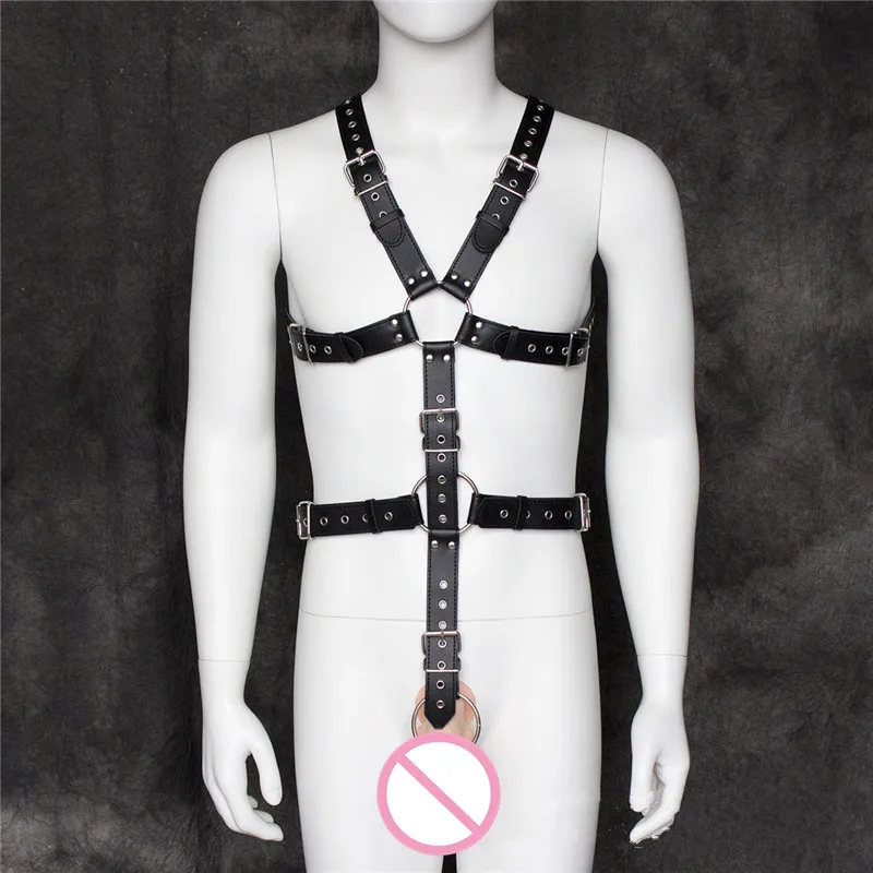 Leather Full Body Harness Men BDSM Gay Bondage Clothing Chest Harness Belt with Cock Ring Male Sissy Lingerie for Fetish Men Gay