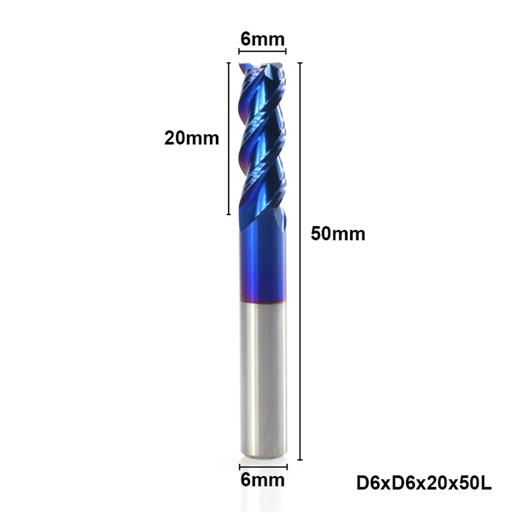 

1pc 6mm tungsten carbide end mill nano blue aluminum coating spiral cut 3 flute cnc router bit