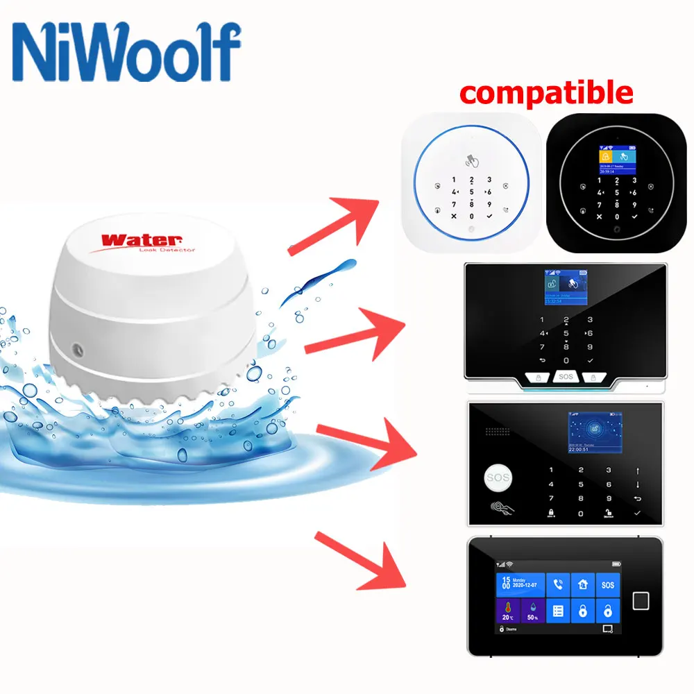 433MHz Water Leakage Detector Flood Alert Overflow Detection Wireless Water Leak Sensor For Home Security Burglar Alarm System