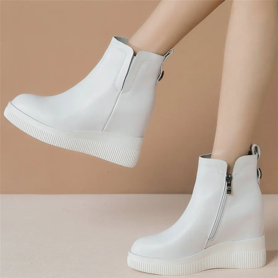

Platform Pumps Shoes Women Genuine Leather Wedges High Heel Snow Boots Female High Top Round Toe Fashion Sneakers Casual Shoes