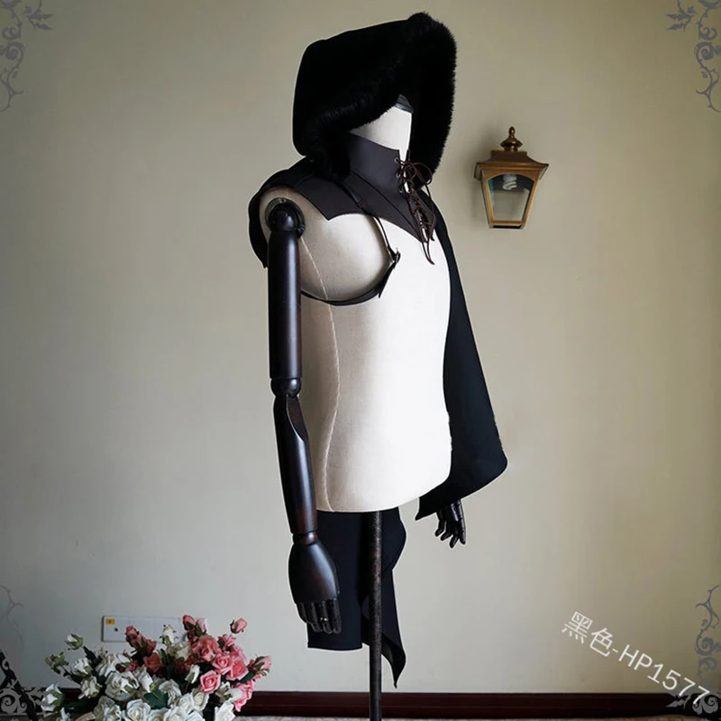 COLDKER Thời Trung Cổ Nam Thời Trang Có Mũ Khăn Choàng Hóa Trang Phụ Kiện Đen Trang Phục Unisex Gothic Capelet Halloween Áo Lạ Mắt