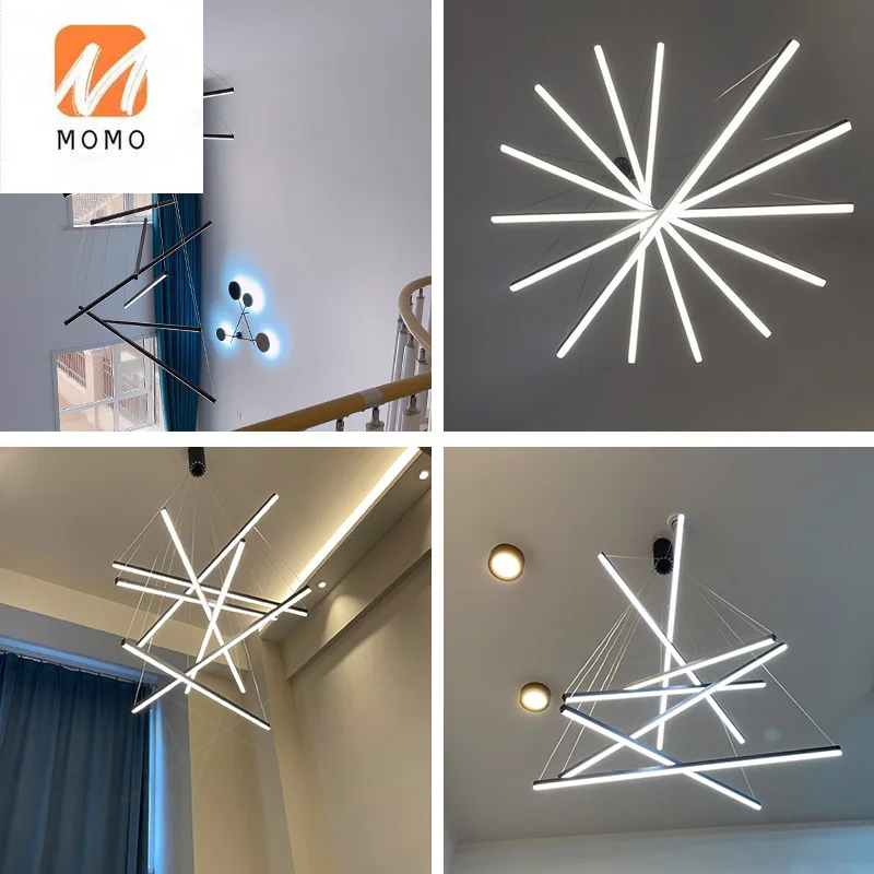 loft ceiling chandelier staircase led Line lamps living dining room nordic Pendant light Modern suspension Bedroom decorative