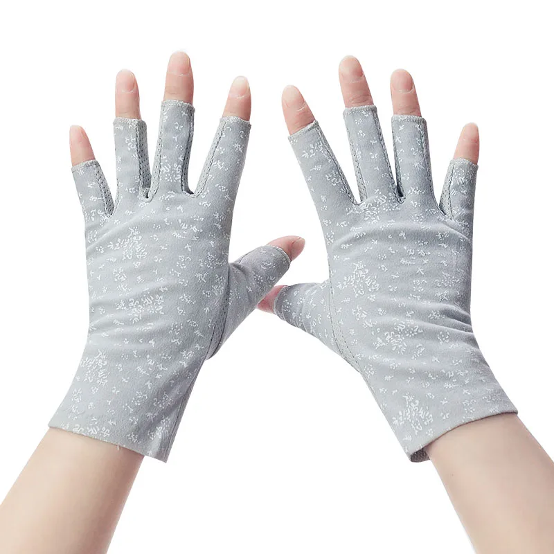 Women Summer Thin Cotton Printing Fingerless Cycling Non-slip Breathable Sunscreen Driving Gloves