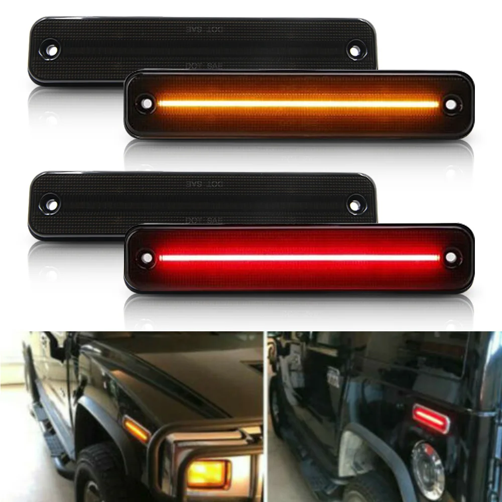 

LED Side Marker Light Kit For 2003-2009 Hummer H2 Smoked Lens Amber/Front + Red/Rear Replace OEM No: 25952319 Fender Lamps