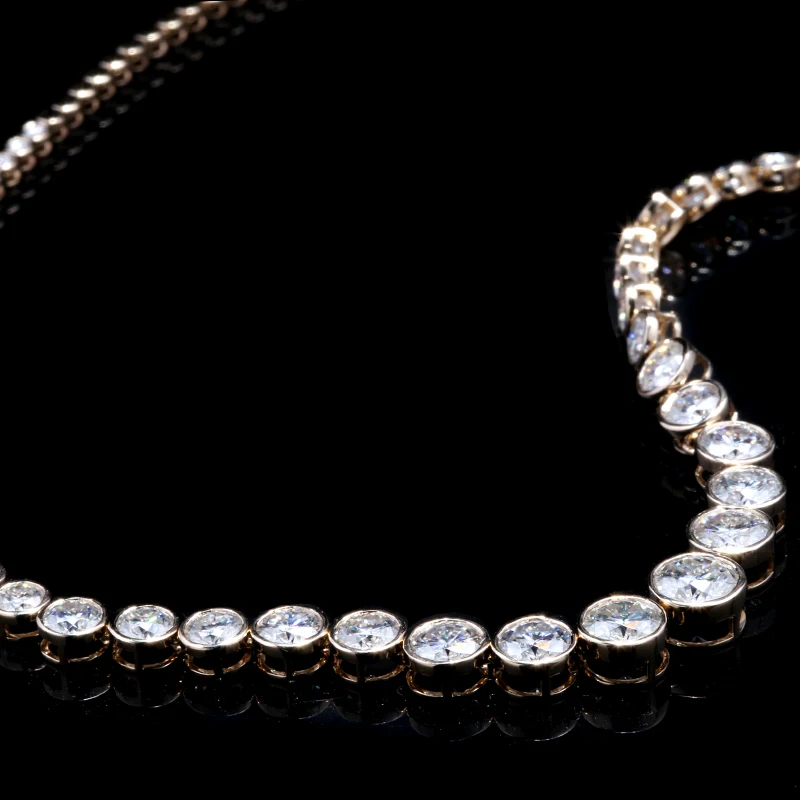 AEAW Bezel Full Moissanite Necklace in 14K Yellow Gold 39cm stones size 3.5mm to 6.5mm