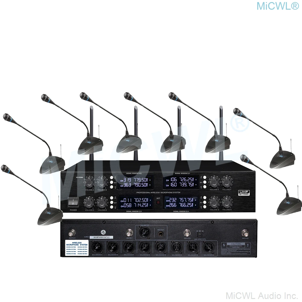 

MiCWL Digital Wireless 8 Desktop Gooseneck Microphones Table Conference Meeting System 8 XLR