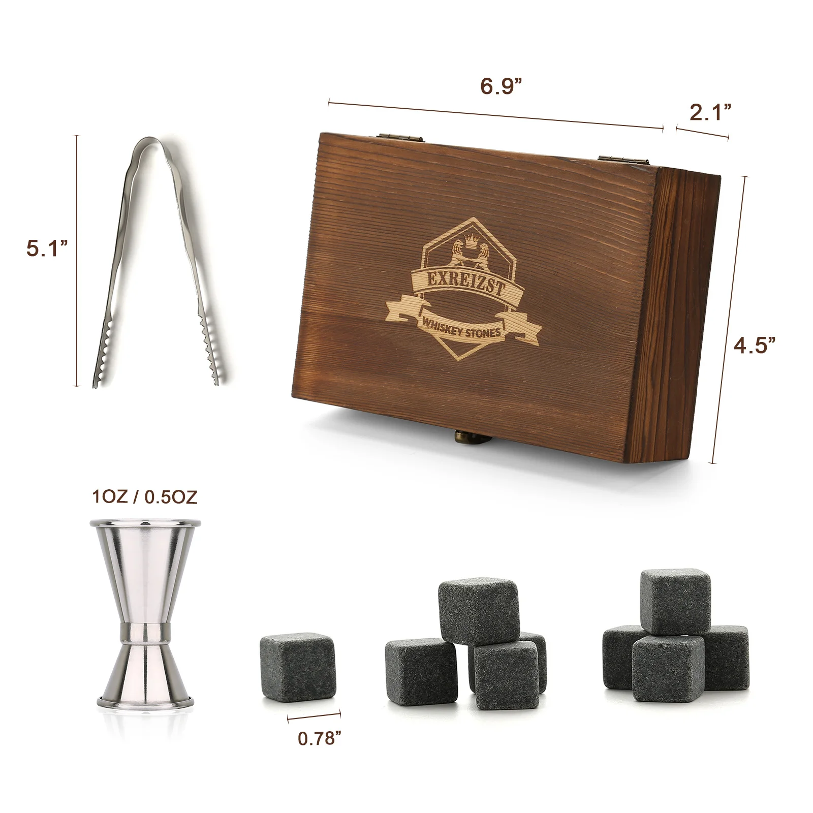 Whiskey Stones Gift Set 9 Granite Chilling Stones Whisky Rocks Reusable Ice Cubes With Jigger Best Drinking Gifts for Men