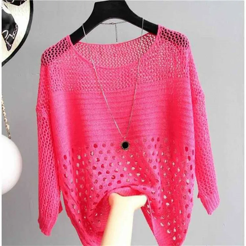 2023 Leisure White Hollow Out Mesh Top Women Thin Knitted Pullover Loose Summer Air Conditioning knitwear Pull Femme Tide H1451