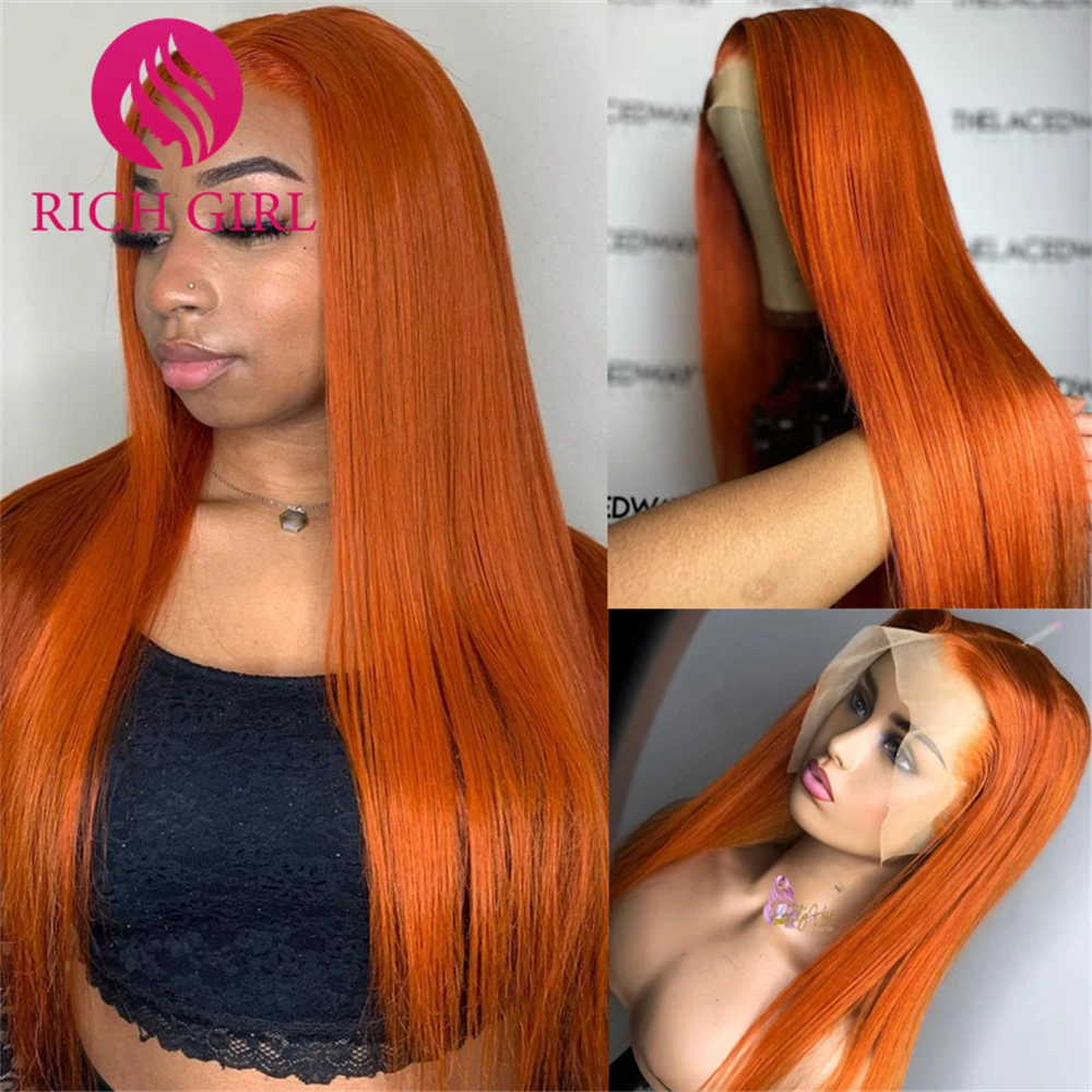 

30 32 inch 13x4 Lace Front Wig Ginger Orange Colored Human Hair Wigs Brazilian Glueless Straight Lace Frontal Wig For Women