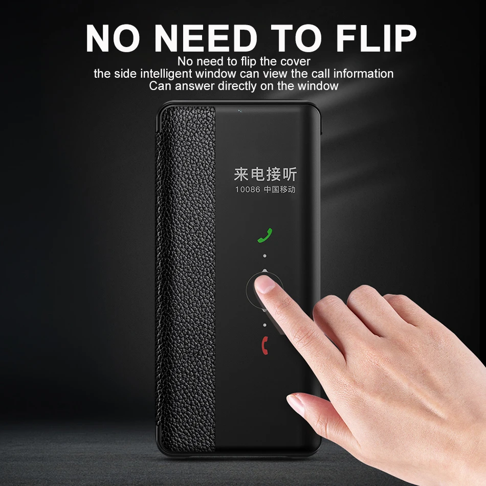 Genuine Leather Flip Cover For Huawei P30 Pro Case Luxury Original Smart Touch View Wake Sleep Up Protection