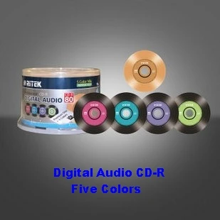 Disco en blanco de CD-R negro, grabable, 700MB, 80MIN, 52X 50, 5 colores