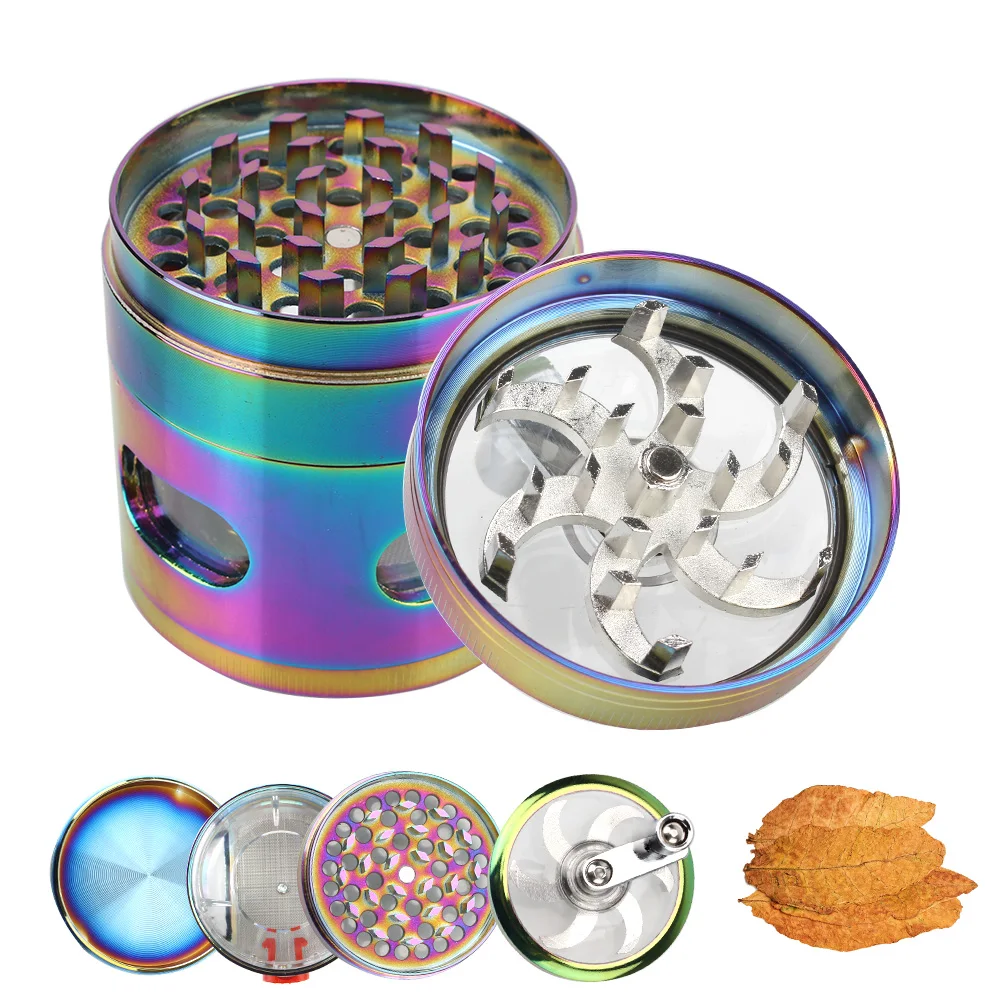 Smoke Crusher With Drawer Hand Cranked Clear Top Grinder 4 Layers Herb Grinder Spice Grinder Crusher Crank Pollinator