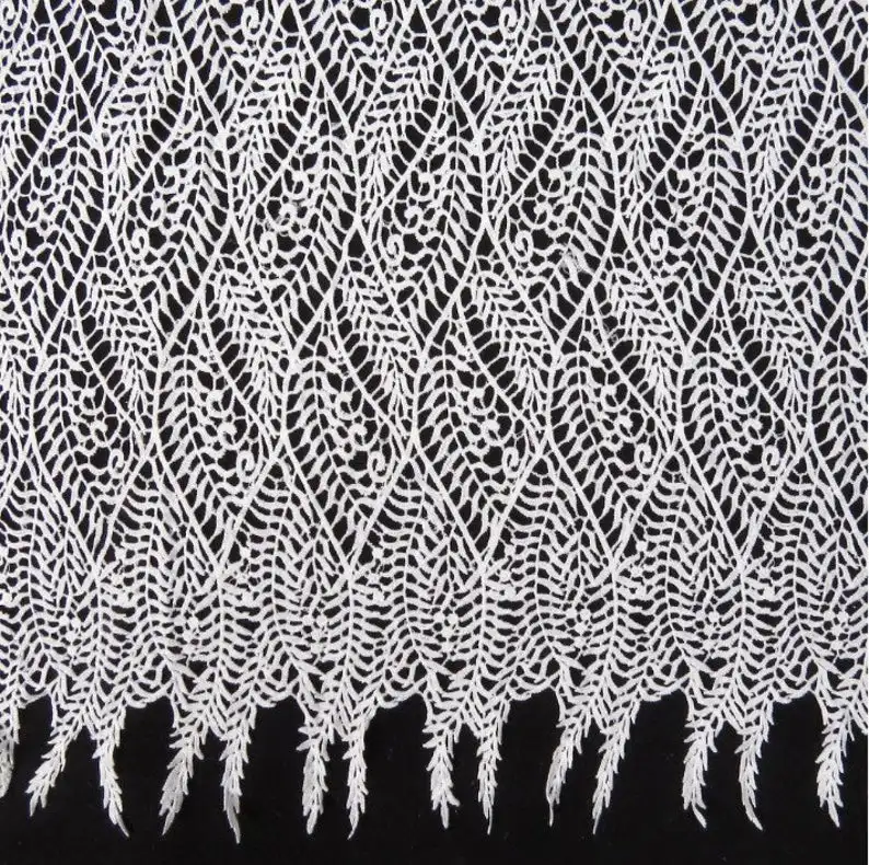 

Leaf Lace Fabric Hollowed Out Water Soluble Lace Fabric Off White Tassel Lace For Garment, Bridal Gowns, Wedding Dress 1 Yard