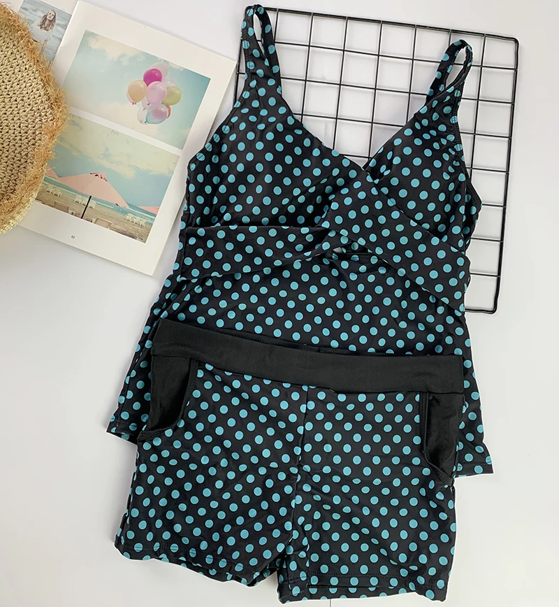 Polka Dots Print Plus Size Tankini Swimwear for Women Vintage Two Piece Swimsuit with Shorts High waist Bathing Suit Beachwear