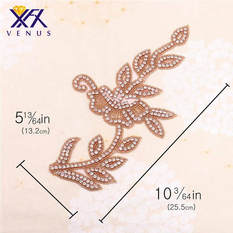 XFX VENUS (10pcs) Wedding Rhinestone Applique Gold Beaded Crystal Applique Iron on For Wedding Dresses Rhinestones for Crafts