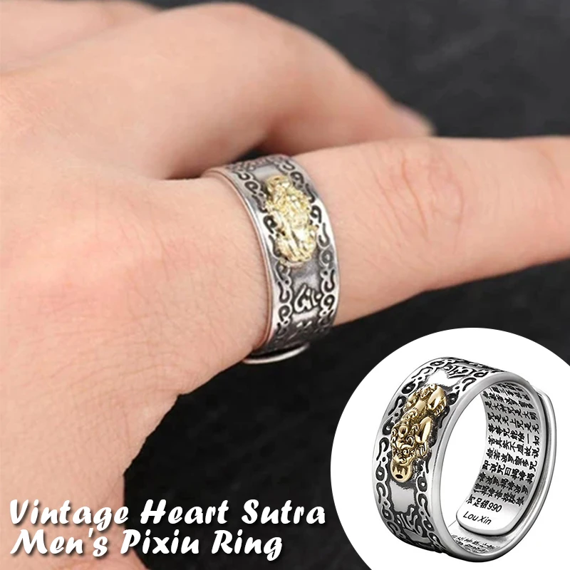 Anillo de protección Feng Shui Pixiu Mani Mantra, amuleto de riqueza, suerte, abierto, ajustable, joyería budista