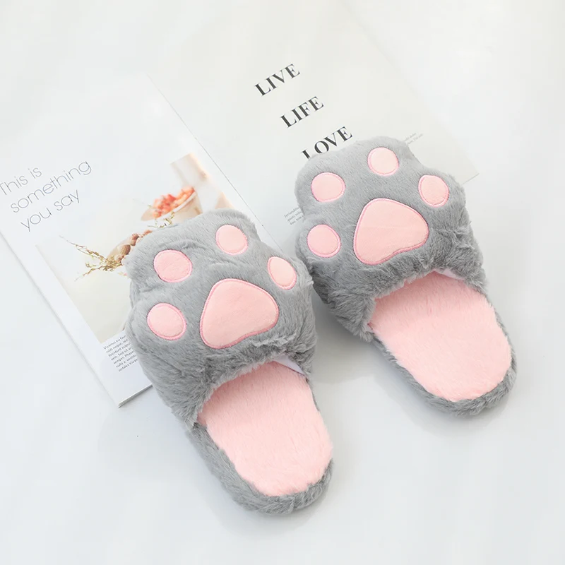 Kawaii Bear Paw Plush Home Slippers Lovely Cat Claw Home Slippers Comfortable Soft Home Slippers