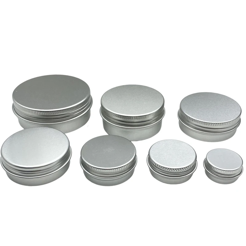 

20Pcs Empty Silver Aluminum Tin Cans Screw Top 5g 10g 15g 20g 30g 50g 60g 100g Candle Spice Tins Cans with Screw Lid Containers