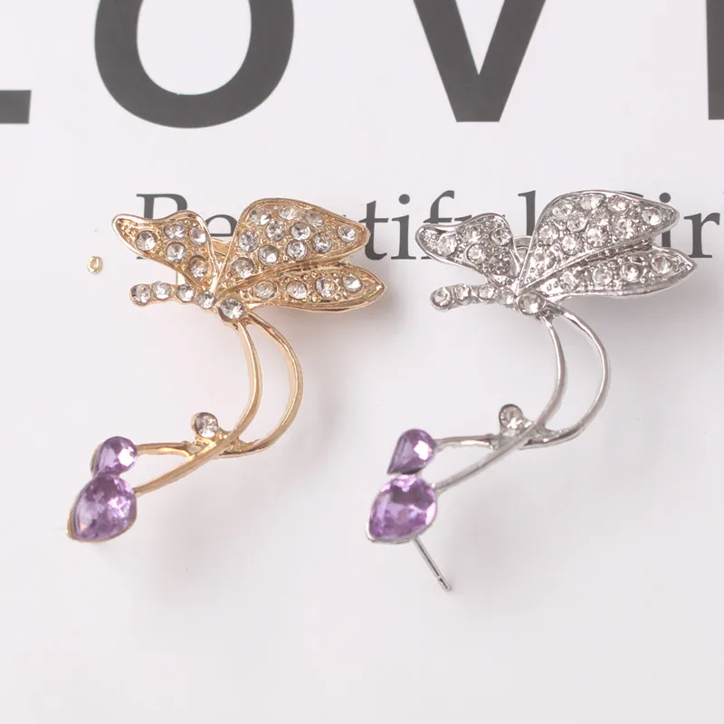 Punk Clip Earrings for Women Crystal Butterfly Ear Clip Need Pierced Imitation Pearl Ear Cuff Personality Adjustable Ear Clips