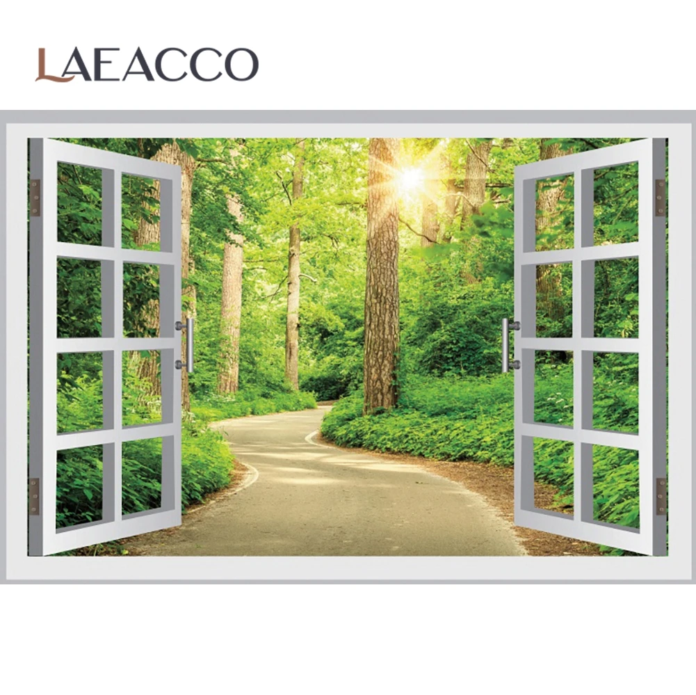 Laeacco Out Of Window Spring Garden Flowers Forest Home Decor Photographic Backdrop Photography Background For Photo Studio