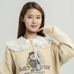 White Shawl False Fake Collar for Women Girls Ruffled Trim Detachable Half Shirt Lapel Blouse Lace-Up Bandage Scarf Dropship
