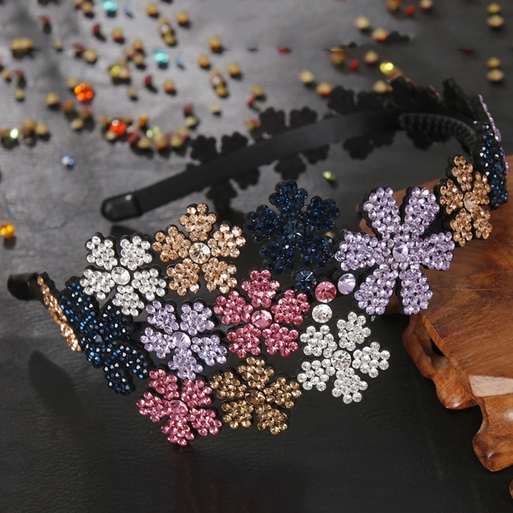 

Vintage Color Flowers Head Wear Luxury Headband for Women Rhinestone Non-slip Border Girls Hairpin Fancy Hair Accessories Gift