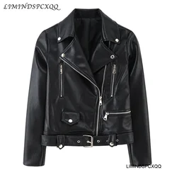 Women Autumn Leather Jacket Fashion Black Zipper Motorcycle Coats Short Leather Ladies Biker Jackets Plus Size Jaqueta Feminina