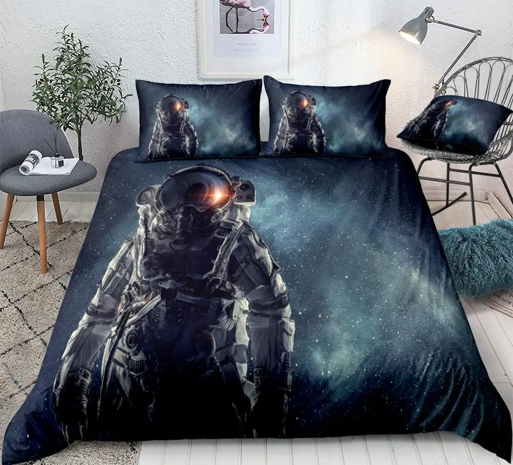 3D Galaxy Astronaut Duvet Cover Universe Space Bedding Space Quilt Cover Queen Home Textiles Space Bed Set Kids Teens Dropship