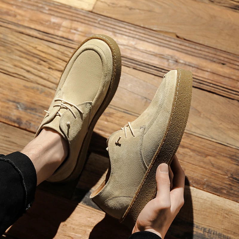 Yomior New British Vintage Men Casual Shoes High Quality Platform Cow Suede Loafers Men Designer Leather Shoes Fashion Sneakers