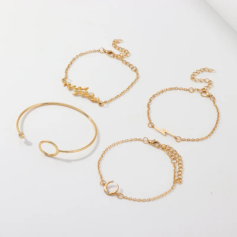 4Pcs/Set 2021New Arrivals Trendy Simple Leaf Moon Lightning Bracelet For Women Girls Fashion Jewelry Accessories Wrist Decor