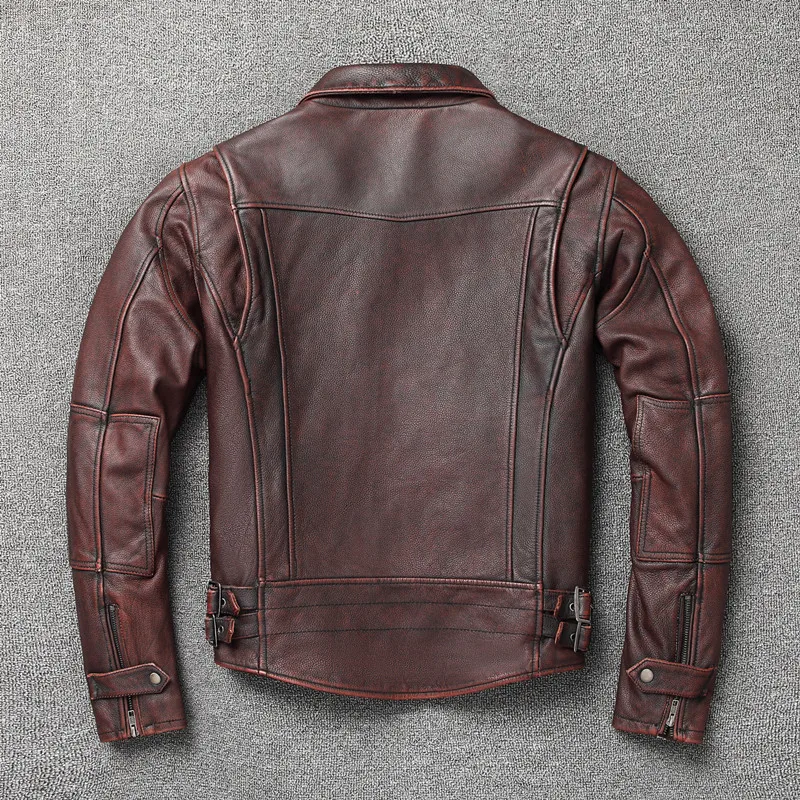 Retro Head Layer Make Old Luxury Genuine Leather Autumn Men Coat Riders Biker Winter Male Reddish Real Leather Jacket Coats