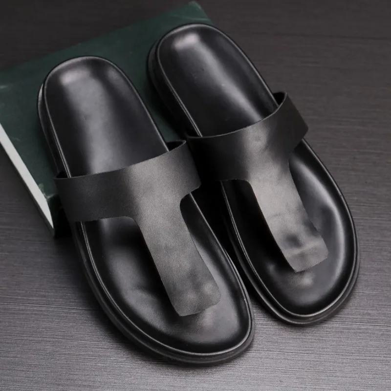 Beach Casual Slippers Summer Male Fashion Shoes High Quality Genuine Leather Flip Flops Mens Classic Outside Gothic Flat Shoes