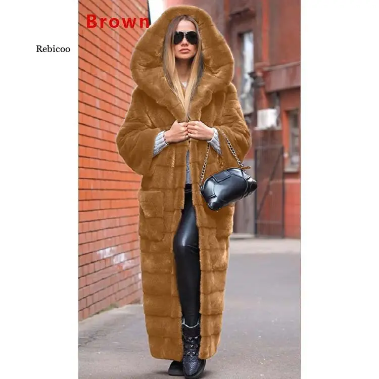 Luxury Woman\'s Winter Hooded 120cm Long Eco-friendly Mink Fur Coat Girls Warm Popular Long-Sleeved High-Quality Blue Outerwear