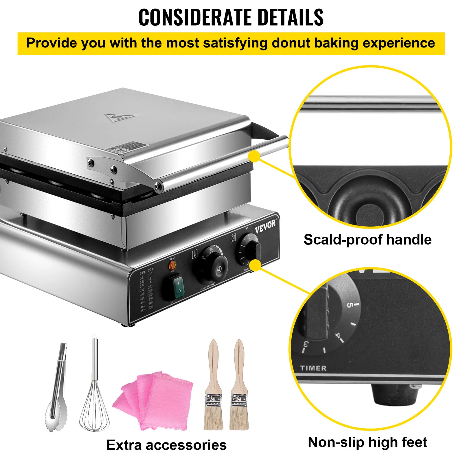VEVOR 9PCS Kommerziellen Elektrische Donut Maker Professional 9cm Donuts Maschine Kreis Ringe doppelseitige Heizung Gaufriers