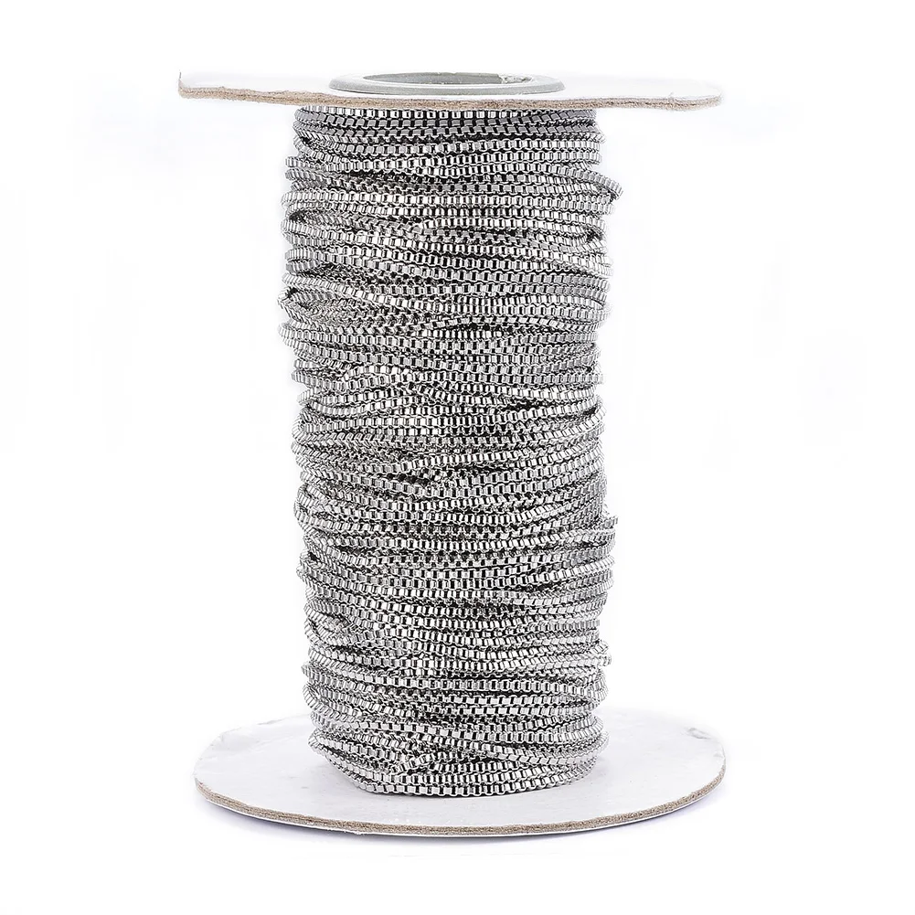 1 Roll 304 Stainless Steel Venetian Chain Box Chain Unwelded with Spool for DIY Necklace Jewelry Making 1.5x1.5mm about 25m/roll