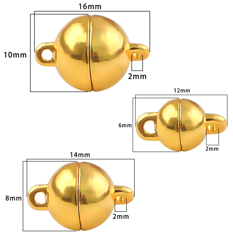 Gold Silver 2Sets Round Strong Magnetic Clasps Fit Bracelets Necklace Rhodium End Clasp Connectors for Makings Leather Jewelry