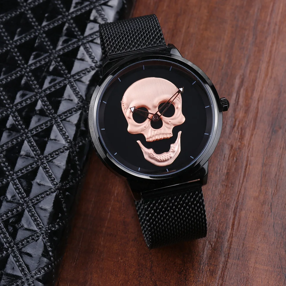 Cool Skull-Montre-bracelet milanaise à quartz pour homme, horloge de mode rétro, ultra étanche, luxe, garçon, nouveau style