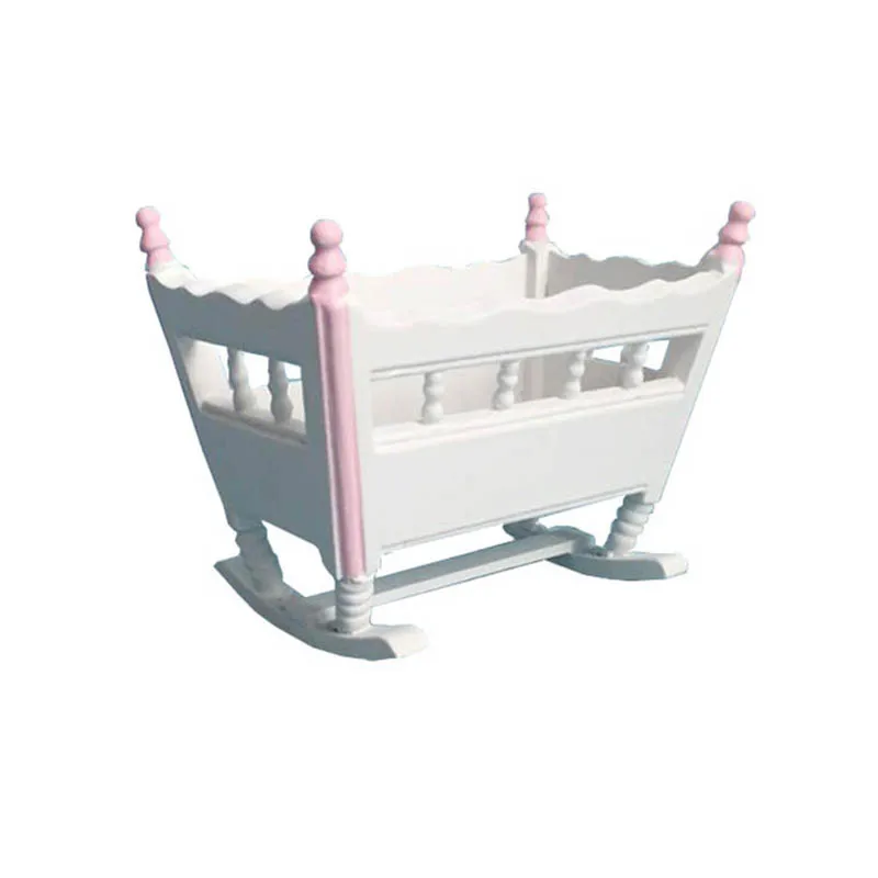 1/12 Dollhouse Miniature Accessories Mini Wooden Baby Cradle Simulation Bed Furniture Toys for Doll House Decoration