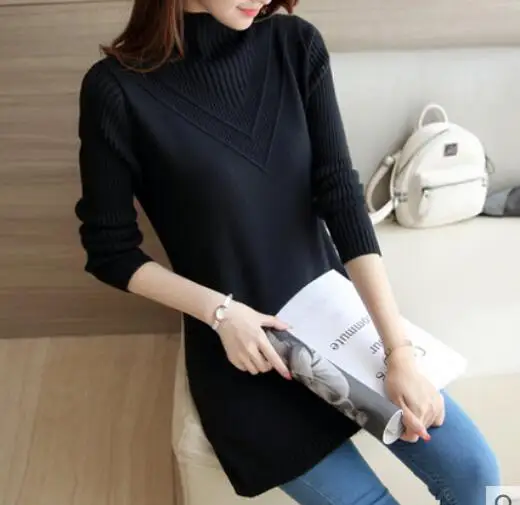 Fdfklak Autumn Winter New Turtleneck Sweater Women Korean Loose Medium Long Thick Knit Top Pullover Bottoming Sweaters Pull